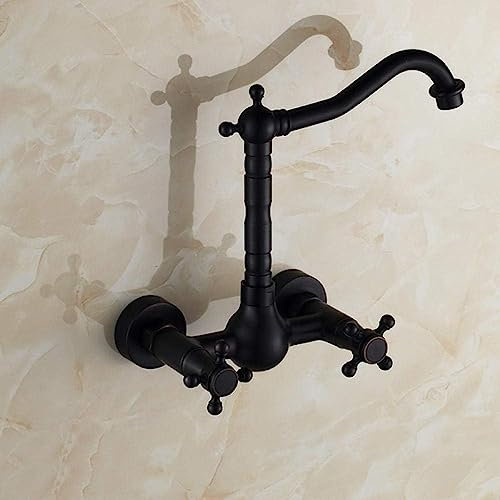 Grifo de lavabo de baño de bronce aceitado con boquilla giratoria y doble asa, mezclador de tocador de baño