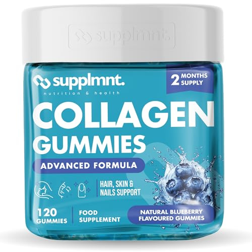 Supplmnt. Marine Collagen Gummies, Hydrolysed Collagen Peptides with Biotin, Hyaluronic Acid & Vitamin C, Supplements for Women & Men, for Skin, Hair & Nails, Blueberry