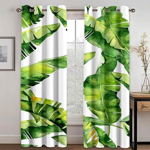 Rptidmv Vorhänge mit Ösen 2er Set Monstera-Blätter Modern Blickdichte Vorhang Thermovorhang Kälteschutz Verdunklungsvorhänge für Wohnzimmer Schlafzimmer Kinderzimmer 140 x 175 cm (BxH)