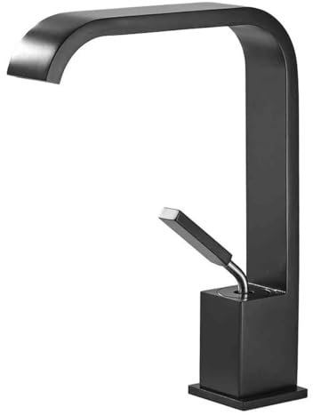 Waterfall Faucet, Hot and Cold Water Basin Copper Faucets, Splash Proof Washbasin Single Hole Taps, Heightened Tap for Home Hotel Bathroom Basin(Black)