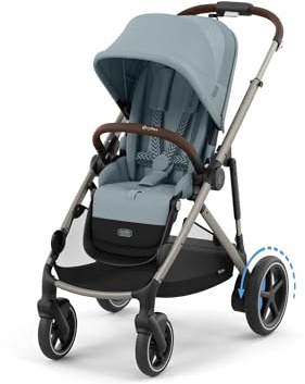CYBEX Gold Kinderwagen e-GAZELLE S, ab Geburt-ca. 4 Jahre, Stormy Blue | Ab Geburt bis ca. 4 Jahre, max. 22 kg, All-in-1-System mit E-Antrieb, Multi-Terrain-Support, Einhand-Gurtsystem