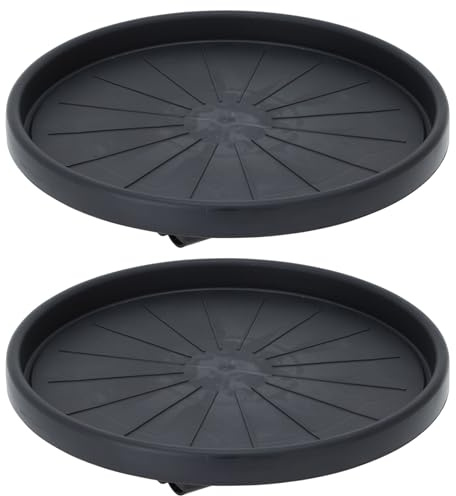 HAC24 2er Set Kunststoff Pflanzenroller Rund Ø 35 cm Anthrazit mit 4 Rollen Tragkraft 50 KG Blumenroller Blumentopf Rollbrett