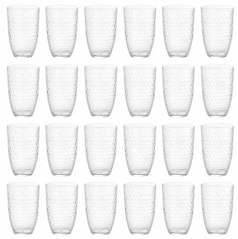eMKay® Pack of 24 Reusable Dimple Plastic Tumblers (650ml) Clear Shatterproof Beakers for Water, Juice & Soft Drinks, Stackable Glasses, Durable PS Plastic– Ideal for Outdoor Use, Picnics, Camping etc