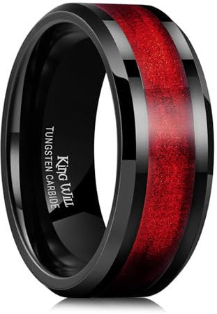 King Will Tungsten Carbide Wedding Band for Men - 8mm Black High Polished Inlay Blue Green Red Sand Sea Desert Star for Everyday Wear Comfort Fit