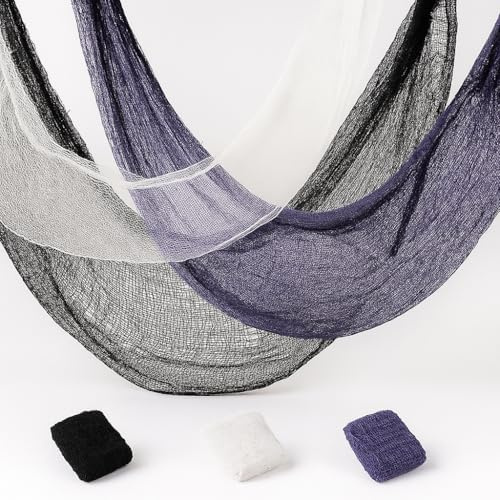 Anguxer 3 Pezzi Garza Nera Halloween 185x80 cm – Panno Decorativo Spaventoso per Casa Stregata, Feste a Tema e Decorazioni di Mobili, Porte e Pareti