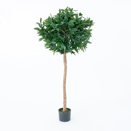 GreenBrokers Baia artificiale, alberi finti arte topiaria, tronco in vero legno di alta qualità, foglie e bacche dall'aspetto naturale, protezione dai raggi UV, uso interno ed esterno, 150 cm