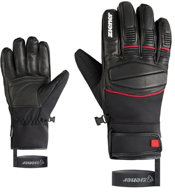 Ziener GOMIN-Z - Guanti da sci da uomo, per sport invernali, in pelle impermeabile, senza PFC, nero, rosso, 9