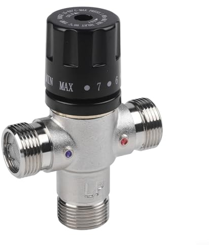 Jotekonoby Mitigeur thermostatique DN20 de 1,9 cm - Chauffe-eau solaire anti-brûlure - Mitigeur d'eau chaude et froide - Contrôle de la température pour douche, baignoire et lavabo