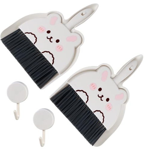Juego de Mini Recogedor y Cepillo,2 Pcs Mini Cacerola para el Polvo con Escobas Juego Escoba Mini Recogedor Portátil para Mesa Sofá Coche Blanco