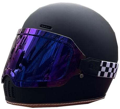 Retro Motorradhelm Integralhelme Für Erwachsene Vollvisierhelm Mopedhelm Für Herren Damen Atmungsaktiv Integralhelme DOTECE Zertifiziert Mit Sonnenblende Motocrosshelme J,XL:61-62CM