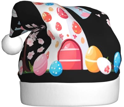 YYHWHJDE Easter Egg Sakura Windmill Pattern Christmas Hat for Adult Soft and Fluffy, Ideal for Long-Term Use