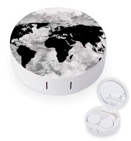 fkgvwo Contact Lens Container Map Black Travel Contact Lens Box with Mirror Tweezers Solution Bottle