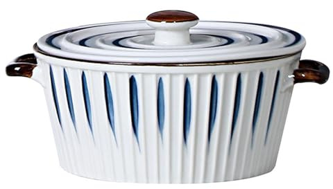 ZQBXHDZW SoupièRe en CéRamique avec Couvercle,Double PoignéE pour Soupe,Bol De Service 1150ml,Compatible Micro-Ondes Et Lave-Vaisselle,IdéAl Les Repas Famille FêTes La Maison(White)