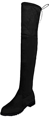 Botas de tacón cómodas para invierno, botas largas por encima de la rodilla, botas para mujer, botas sobre la rodilla para mujer, Black, 40 EU