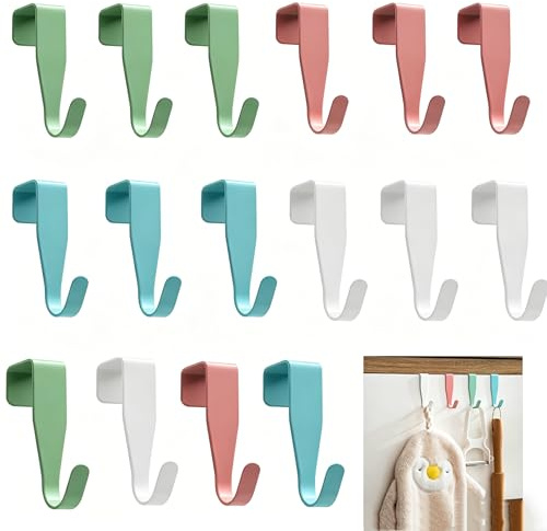 16 Pack Cabinet Door Hooks, Small Colourful Metal Hookfor Bedroom Drawers | Over Cupboards Hook for Hanging, Metal Drawer Hook for Bedroom, Bathroom, Wardrobe
