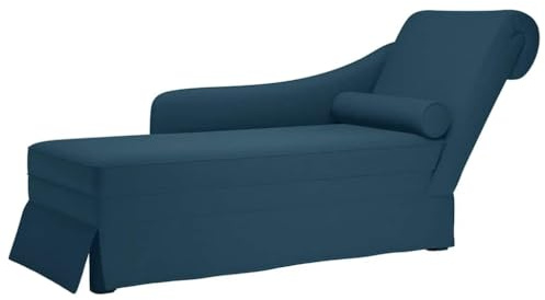 faucqel Chaiselong av blå sammet med nackrulle och höger armstöd, 145 x 56 x 70 cm, bekväm vilstol och vardagsrum soffa, mångsidig recamiere för vardagsrum och kontor