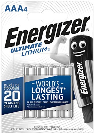 Energizer Ultimate Lithium AAA (Pacco da 4) Pile 1,5V - Le batterie AAA di più lunga durata al mondo - 25 anni di conservazione - 100% imballaggio riciclabile privo di plastica