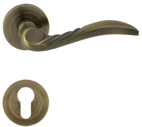 domino Türgriff Drückergarnitur PZ-Profilzylinder Set Rund-Rosette Türklinke für Bürotür, Kellertür & Innentür Türbeschläge aus Aluminium Bronze Türdrückergarnitur PETRA-R M3