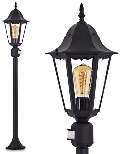 hofstein Lampadaire extérieur HongKong avec détecteur de mouvement, en aluminium noir, de 112 cm de haut, pour une ampoule E27, ampoule(s) non incluse(s)