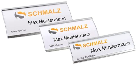 10 Stück Namensschilder Komplettset, Silber Leichtemtall, mit extra starkem 3-fach Magnet, Aluminium eloxiert, transparente Schutzabdeckung, Name Badge Namensschilder für Kleidung (60 x 30 mm)