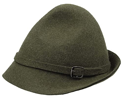 Lipodo Tiroler Jagdhut Herren - Filzhut mit Ripsfutterband - Herrenhut - Wollfilzhut mit Zierschnalle - Hut Sommer/Winter - Trachtenhut Oliv 58 cm