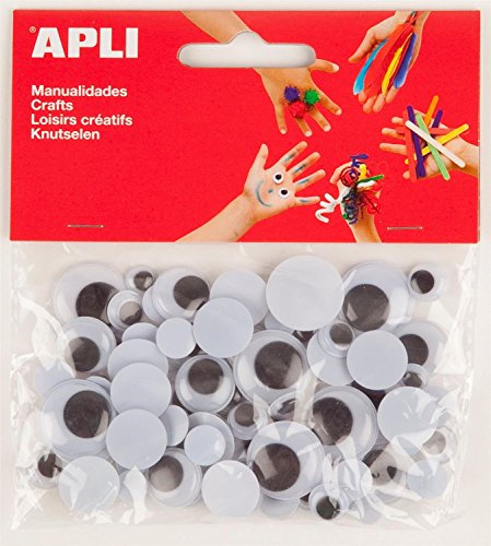 APLI 13058 - Sachet de 75 yeux mobiles ronds noirs - Matériel loisirs créatifs.