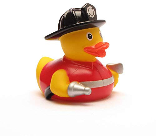 Duckshop I Badeente Feuerwehr I Quietscheente I L: 7,5 cm - inkl. Quietscheentchen-Schlüsselanhänger im Set I Geschenk für Einsatzkräfte I Präsent Sammler