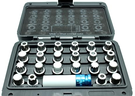 TEMO 23 Stück Radmutter Schraube Entfernen Key Socket Set für VW-AUDI mit 1/2 Zoll (12,7 mm) Buchse Adapter