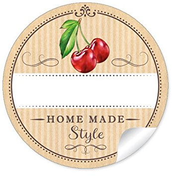 24 STICKER: 24 Schöne Marmeladenetiketten für die Küche in Natur mit Kirsche Home Made Style mit Freitextfeld für selbstgemachte Marmelade, Marmeladegläser u.v.m. • Format 4 cm, rund, matt
