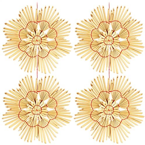 com-four® 4X Strohsterne im Mix-Set, Christbaum-Schmuck, Stroh-Anhänger | natürlicher Christbaum-Behang - Weihnachtsdekoration - 15 cm