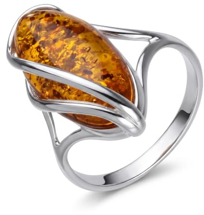 Sterling Silver and Baltic Honey Oval Amber Adult Ring Micaela- size 8