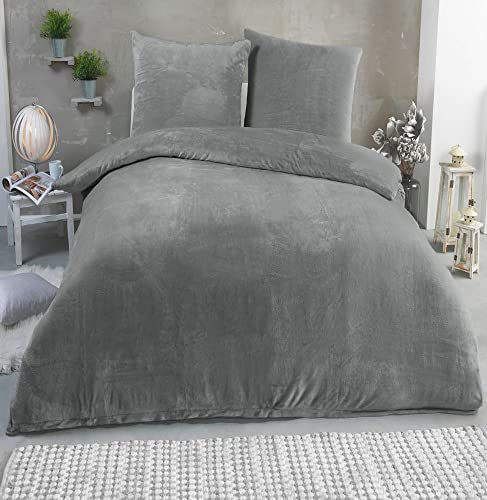 MALIKA Winter Plüsch Bettwäsche Nicky-Teddy Cashmere Coral Fleece 135x200 155x220 200, Größe:135 x 200 cm, Designe:GRAU