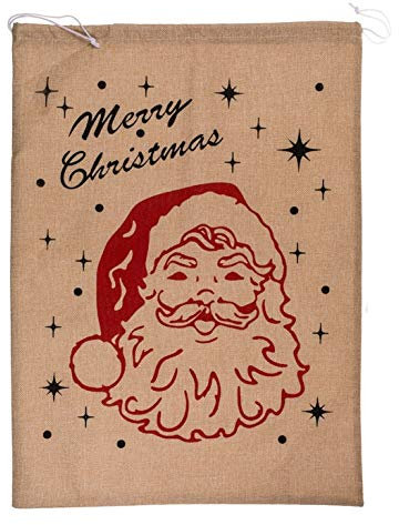 Weihnachtssack ca 69cm x 51cm Nikolaussack Geschenkbeutel Jutesack mit weißen Zugband Merry Christmas Weihnachten Jute Sack Geschenk Frohe Weihnachten Nikolaus
