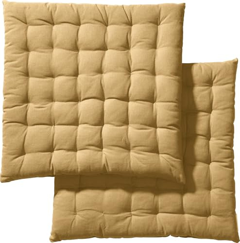 REDBEST Stuhlkissen, Stuhlauflage, Sitzkissen Uni 2er-Pack beige, Größe 40x40x3 cm - gesteppt, mit glatten, strapazierstarkem Gewebe (weitere Farben)