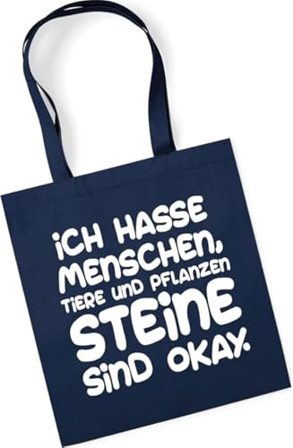 tradercat Jutebeutel bedruckt mit Spruch, Stoffbeutel bedruckt aus 100% Baumwolle - Tote Bag, Einkaufsbeutel, Einkaufstasche, Shopper und Baumwolltasche mit langen Henkeln, Ich hasse Menschen