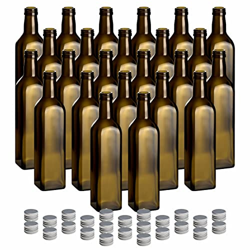 gouveo Lot de 24 bouteilles en verre 500 ml Maraska - antique - avec bouchon à vis argenté - bouteille colorée 0,5 l à remplir - bouteille de liqueur, bouteille d'huile (MFEA500S)