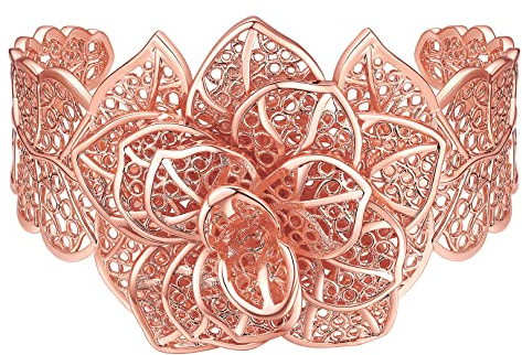 FOCALOOK Blumen Armband Rosegold Damen Kupfer Armband 45mm breit Oberarmreif Armspange Freundschaftsarmband Schmuckaccessoire