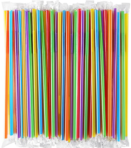 [Individually Wrapped] 100 Pcs Colorful Flexible Plastic Straws, Disposable Bendy Straws, 10.2 Long and 0.23'' Diameter, BPA-Free