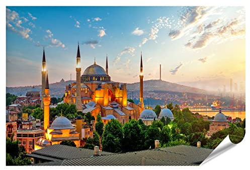 islandburner XXL Bild Poster Blick Auf Ayasofya Museum Stadtbild Istanbul Sonnenaufgang Türkei Premium Bilder Fotodruck