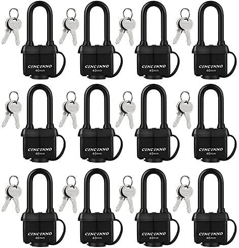 CINCINNO Heavy Duty Weatherproof Laminated Padlock with Key，2.2 Inch Long Shackle Pad Lock with Same Key for Door, Gate, Shed, Trailer, Storage, Chain, 12 Pack