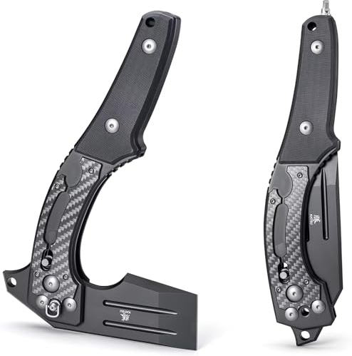 KATSU Camping Folding Hatchet, Pocket Folding Japanese Tactical Axe with Axis Lock for Survival, Outdoors, Wood Cutting and Splitting, Sakura Blade Nemoto Design