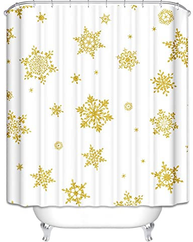 EHOMERY Cortina Baño Tela Impermeable Antimoho Dibujos Cortina Ducha Lavable Copos De Nieve Cortina De Baño Rectangular Cortina De Ducha Paraguas Polyester Blanco, 180X180Cm