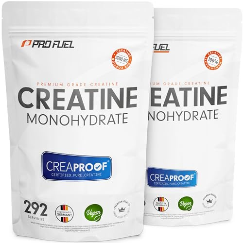 CREAPROOF® Creatin Monohydrat 2000g - Creatin mit erstklassiger Reinheit, durch unabhängige Laboranalysen bestätigt - Kreatin-Monohydrat mit 3 g Creatin pro Portion - 100% vegan - 2x 1000g