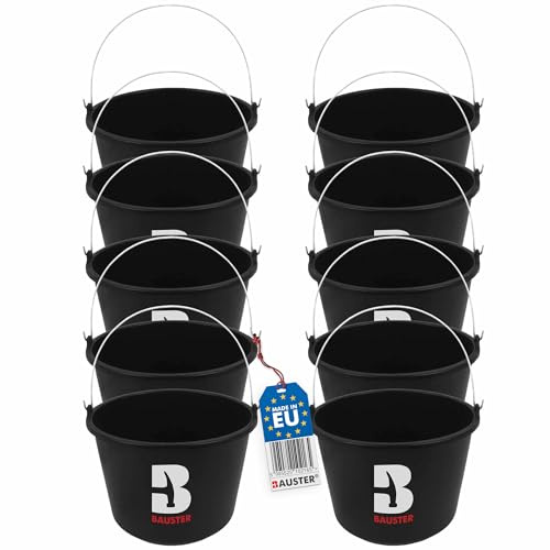 BAUSTER® 10x Baueimer 5 l aus Kunststoff Putzeimer Zementeimer Mörteleimer Garteneimer Wassereimer ideal für Renovierungs- und Bauarbeiten Kunststoff-Eimer Schwarz