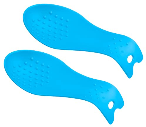 sourcing map Silicone Spoon Rest, 9.25 x 3.86 Heat Resistant Kitchen Utensil Holder Spatula Ladle Rest for Counter Stove Top, Blue 2Pcs