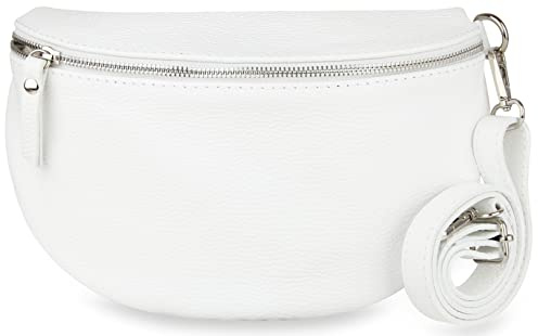 Frentree® Damen Echtleder Bauchtasche, Made in Italy, Umhängetasche Crossbody Tasche Schultertasche mit silbernem Reißverschluss, Größe MAXI