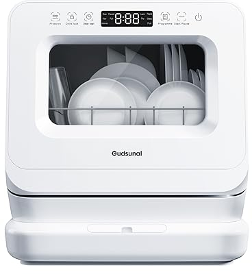 Gudsunal Table Top Dishwasher Countertop, 7L Detachable Water Tank, 6 Programs,No Hookup Needed, 192℉ HI-Temp Hygiene, Hybrid Drying & Preserve Fuction, Mini Dishwasher for RV & Apartment,White