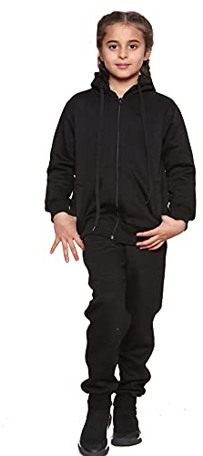 WOOD QUAIL Kids Boys Girls Tracksuits Set Hoodies Plain & Printed Tracksuit Hoodie with Joggers Sports Activewear Age 5-13 Years (7-8 Years, Black Zipper Suit)