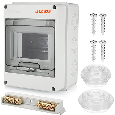 JIZZU DIN Rail Enclosure Box 5 Module - Consumer Unit Box, Surface-mounted Circuit Breaker Distribution Boxes, Fuse Box Damp-proof with Assembly Tool, IP65 Waterproof, for Garden or Outdoor Areas