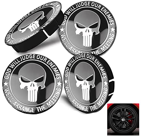 LONGHAO 4 Pcs Schädel Alufelgen Nabenkappen,Automobil Totenkopf Nabenkappe | Schädel Radnabendeckel Felgendeckel,Universal Schwarz Schädel Nabenkappen,Compatible With 60mm Radnabenkappen
